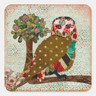 Adesivo Quadrado Rosa Owl Floral Sticker