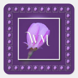 Adesivo Quadrado Rosa Personalizada Elegante, Primavera Roxo Floral