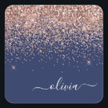 Adesivo Quadrado Rosa Rosa Cor-de-Rosa Rosa Dourada Monograma Azul<br><div class="desc">Rosa Dourado - Cor de rosa e Marinho azul brilho esfregado monograma de metal com nome de papel Etiquetas de endereço do adesivo. Isto faz o doce e perfeito aniversário de 16 anos, casamento, chá de panela, aniversário, chá de fraldas ou festa de solteira presente para alguém que ama luxo...</div>