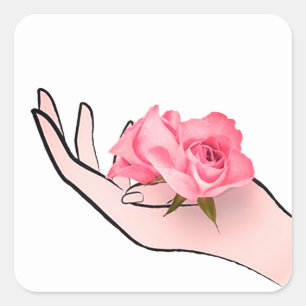 Adesivo Quadrado Rosa Rosa na Mão