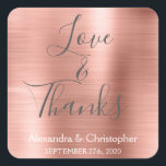 Adesivo Quadrado Rosa Rosa Rosa Dourada, Chic Metalical Amor e Obri<br><div class="desc">Cor-de-rosa-azul - Rosa Dourado e Carvões - Tipografia Script Faux Metal Metálico Faux Elegante Love and Obrigado - Obrigado A Favor Sticker que pode ser usado como um Envelope Seal. Este adesivo pode ser personalizado para incluir seu nome e data do casamento. Este adesivo faz parte de uma coleção de...</div>