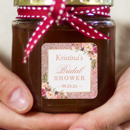 Adesivo Quadrado Rosa Rosa Rosa Rosa Dourada Brilhantes Favor do Ch