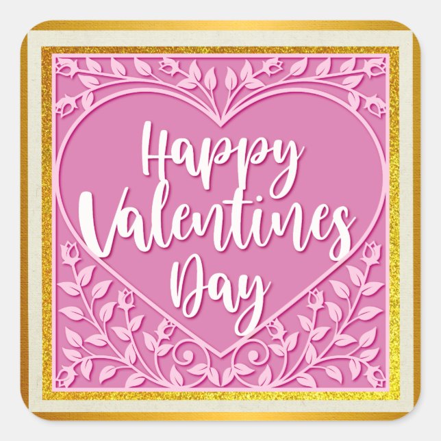 Adesivo Quadrado Rosa Rosa Rosa Rosa Moderna, Namorados Românticos (Frente)