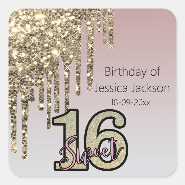 Adesivo Quadrado Rosa Rosa Rosa Rosa Rosa Dourada Doce Sessenta (Frente)