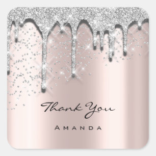 Adesivo Quadrado Rosa Silver 3D Glitter do Obrigado 16th Chá de fr
