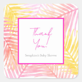 Adesivo Quadrado Rosa Tropical Deixa Chá de fraldas Havaiano