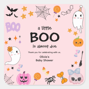 Adesivo Quadrado Rosa Um Pequeno Chá de fraldas De Halloween Obriga