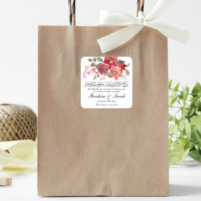 Adesivo Quadrado Rosa vermelha de casamento muçulmana de Barokallah (Criador carregado)