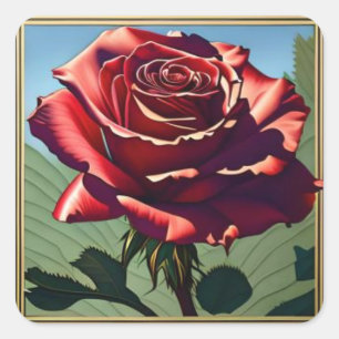 Adesivo Quadrado Rosa Vermelha Formal Bonita #1