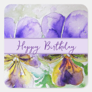 Adesivo Quadrado Rosa vermelha Rosa d'água Feliz Aniversário