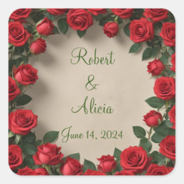 Adesivo Quadrado Rosa vermelha Wedding