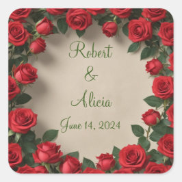 Adesivo Quadrado Rosa vermelha Wedding