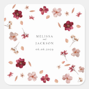 Adesivo Quadrado Rosa Vermelho e Creme Presos, design floral de Cas