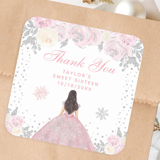 Adesivo Quadrado Rosa Winter Brunette Hair Princess Sweet (Criador carregado)