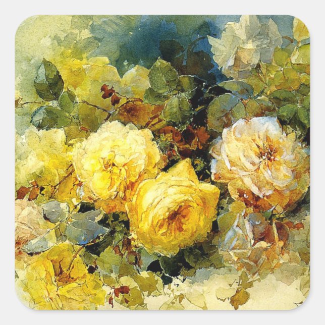 Adesivo Quadrado Rosas amarelas, pintura floral (Frente)
