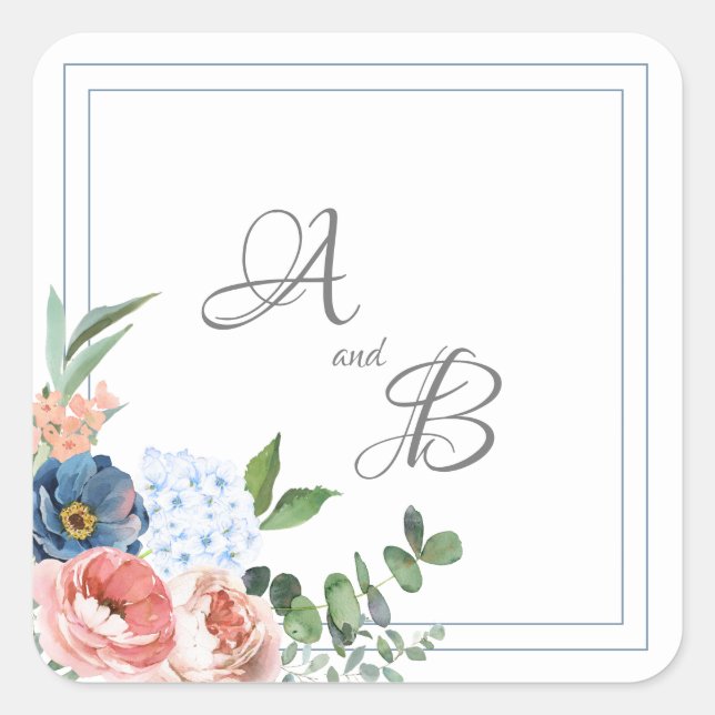 Adesivo Quadrado Rosas azuis e azuis (Frente)