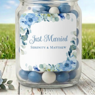 Adesivo Quadrado Rosas Azul Floral Aquarela Casamento Recém-Casados