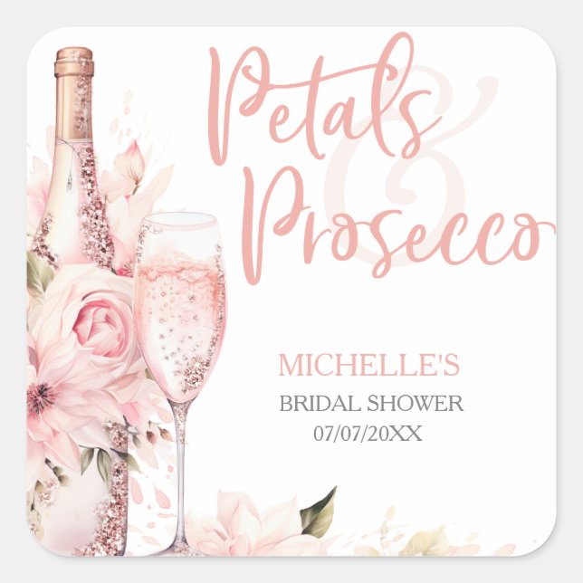 Adesivo Quadrado Rosas Bege Boho Pétalas e Prosecco Floral (Frente)