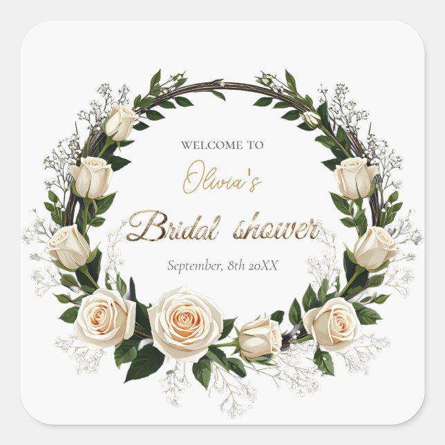 Adesivo Quadrado Rosas Brancas e Favores de Gipsófila (Frente)