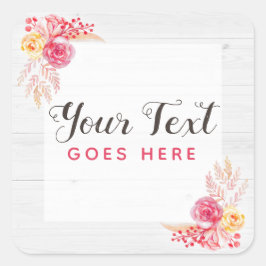 Adesivo Quadrado Rosas chiques E Madeira Rústica Lente-Rosa