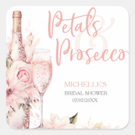 Adesivo Quadrado Rosas Cor-de-rosa Boho Pétalas e Prosecco Floral