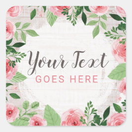 Adesivo Quadrado Rosas cor-de-rosa chique na madeira de celeiro rus