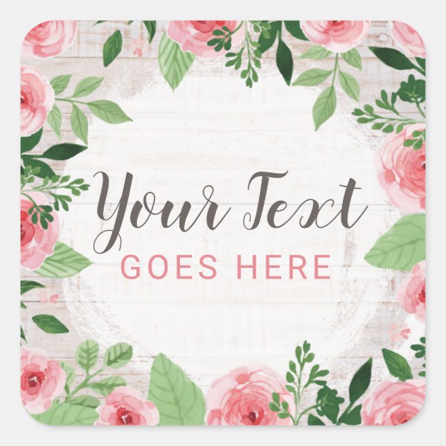 Adesivo Quadrado Rosas Cor-de-Rosa Desbotadas em Madeira Rústica de (Frente)