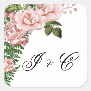 Adesivo Quadrado Rosas cor-de-rosa e samambaias que Wedding