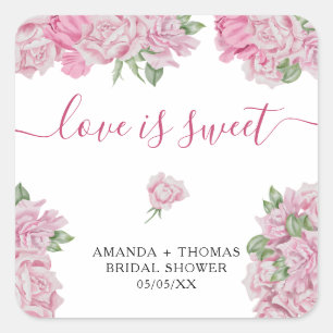 Adesivo Quadrado Rosas cor de rosa em aquarela - o amor é doce
