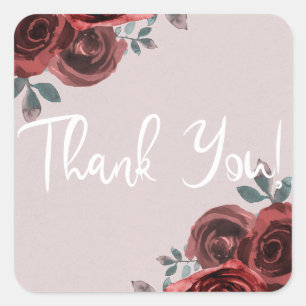 Adesivo Quadrado Rosas de Aquarela Vermelho Burgundy Taupe com Folh