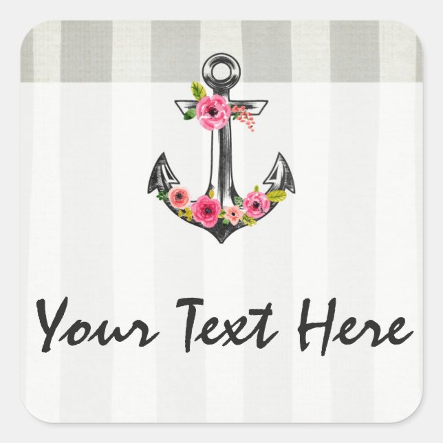 Adesivo Quadrado Rosas de Aquarelas de Ângulo Náutico Beach Boutiqu (Frente)