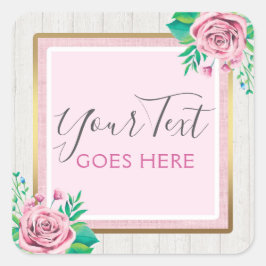 Adesivo Quadrado Rosas de aquarelas e Chique de madeira russa