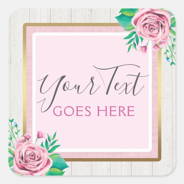 Adesivo Quadrado Rosas de aquarelas e Chique de madeira russa (Frente)