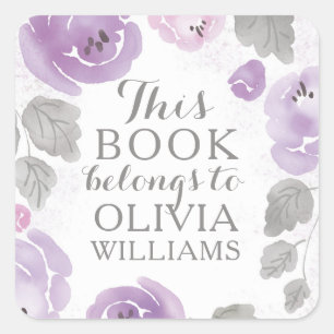 Adesivo Quadrado Rosas De Aquarelas Roxas Este Livro Pertence A Ade