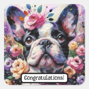 Adesivo Quadrado Rosas de Cachorro-Buldogue Franceses Cor-de-rosa-r