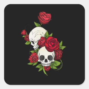 Adesivo Quadrado Rosas de crânios Día de Muertos