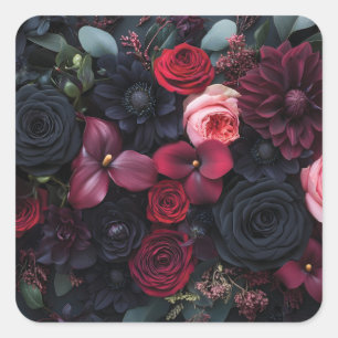 Adesivo Quadrado Rosas de Disposição Floral Escuro Elegante
