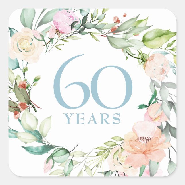 Adesivo Quadrado Rosas de Verão Doce Garland 60º / 75º aniversário (Frente)