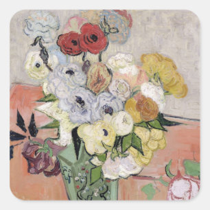 Adesivo Quadrado Rosas de Vincent van Gogh e anêmonas, 1890