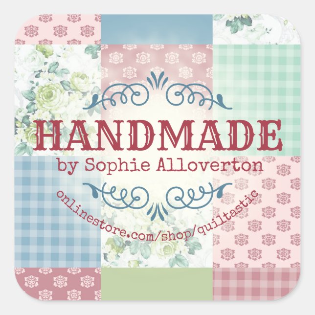 Adesivo Quadrado Rosas de vindima, colchetes colchetes colchados (Frente)