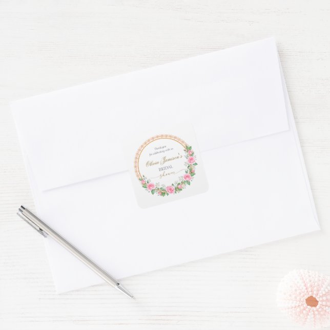 Adesivo Quadrado Rosas e bébé da respiração Bridal (Envelope)