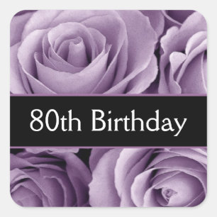 Adesivo Quadrado Rosas elegantes do roxo do aniversário do 80