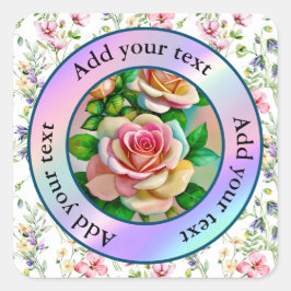 Adesivo Quadrado Rosas Elegantes Rosa e Amarelo Aquarela Pastel