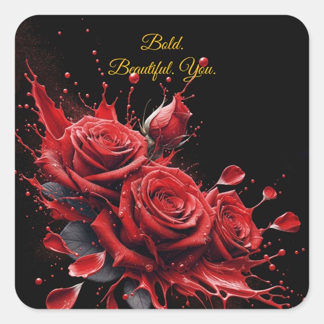 Adesivo Quadrado Rosas em Bloom - Aniversário Elegante (Frente)