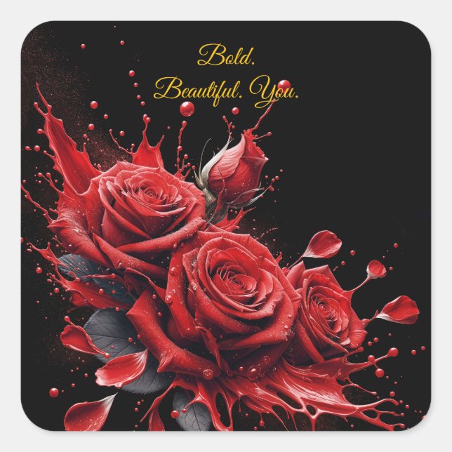 Adesivo Quadrado Rosas em Bloom - Aniversário Elegante (Frente)
