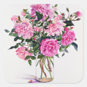 Adesivo Quadrado Rosas em um frasco de vidro