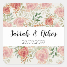 Adesivo Quadrado Rosas Espelhos Pintura em Aquarela