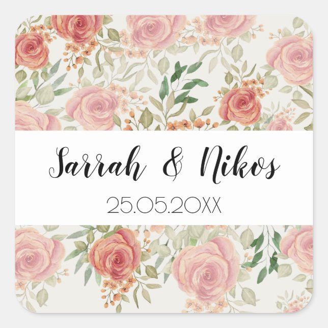 Adesivo Quadrado Rosas Espelhos Pintura em Aquarela (Frente)