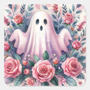 Adesivo Quadrado Rosas Fantasmas e Rosa Pinkoween