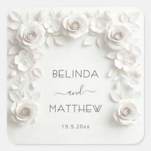 Adesivo Quadrado Rosas Florais 3D Brancas   Casamento